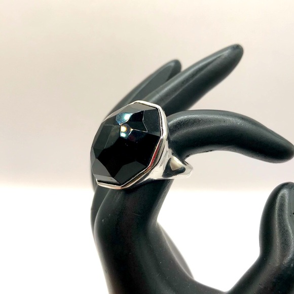 Stella & Dot Jewelry - Stella & Dot Silver-Tone with Black Faceted Acrylic Gem Statement Ring
